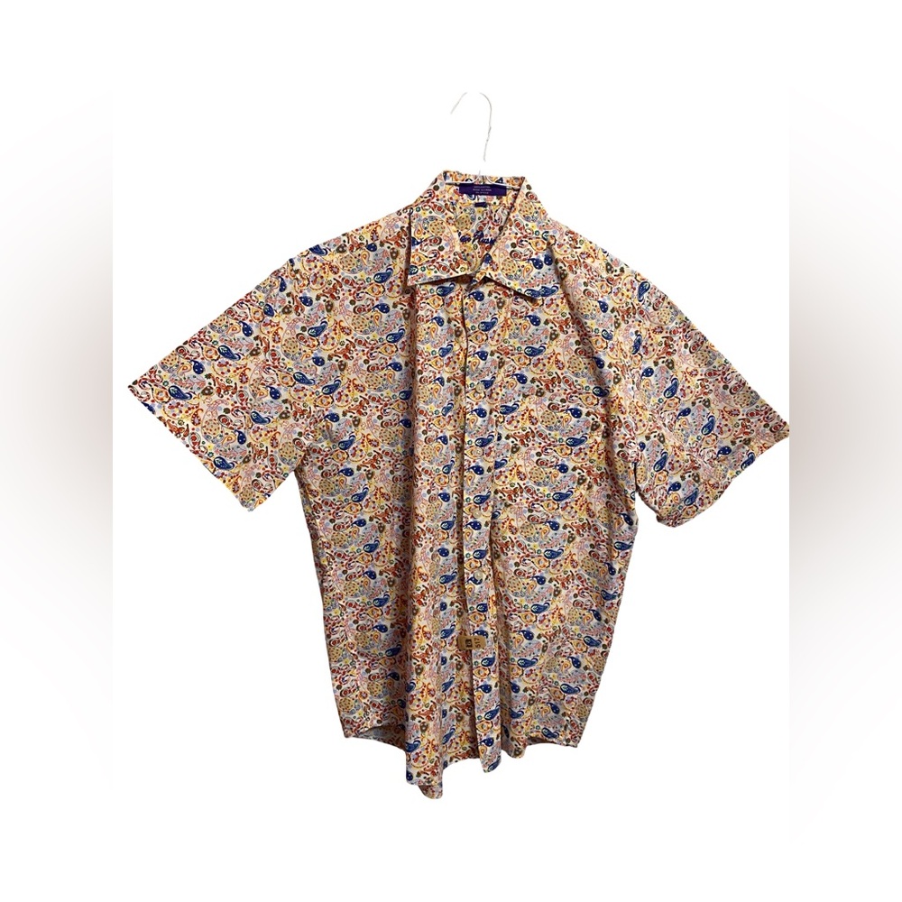 Alan Flusser Paisley Print Button Up Short Sleeve Shirt Size‎ Medium